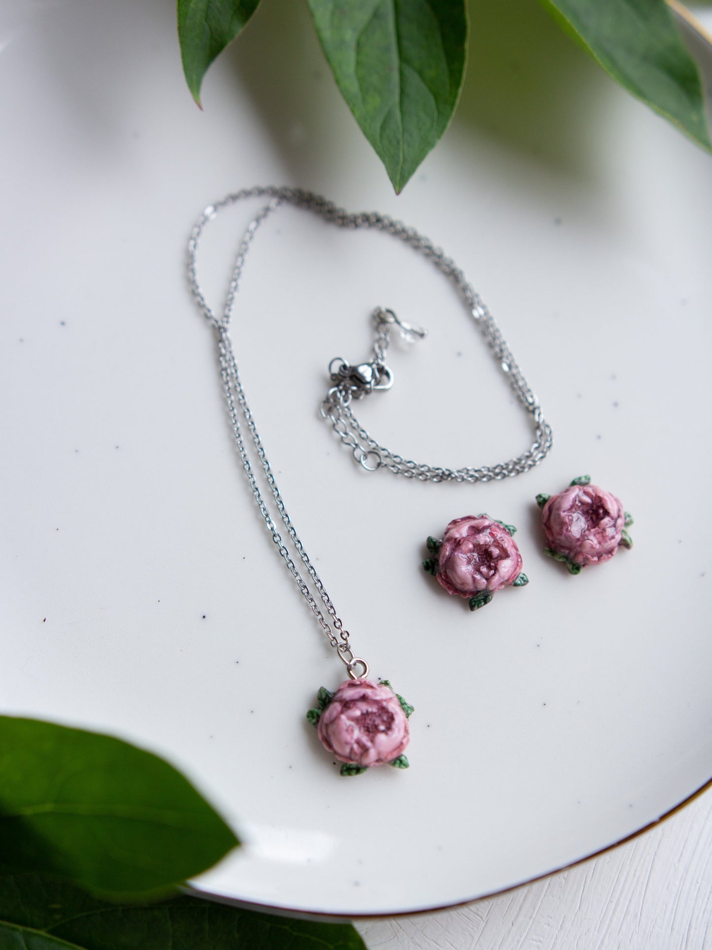 Set - PINK PEONY DREAM (earrings + necklace)