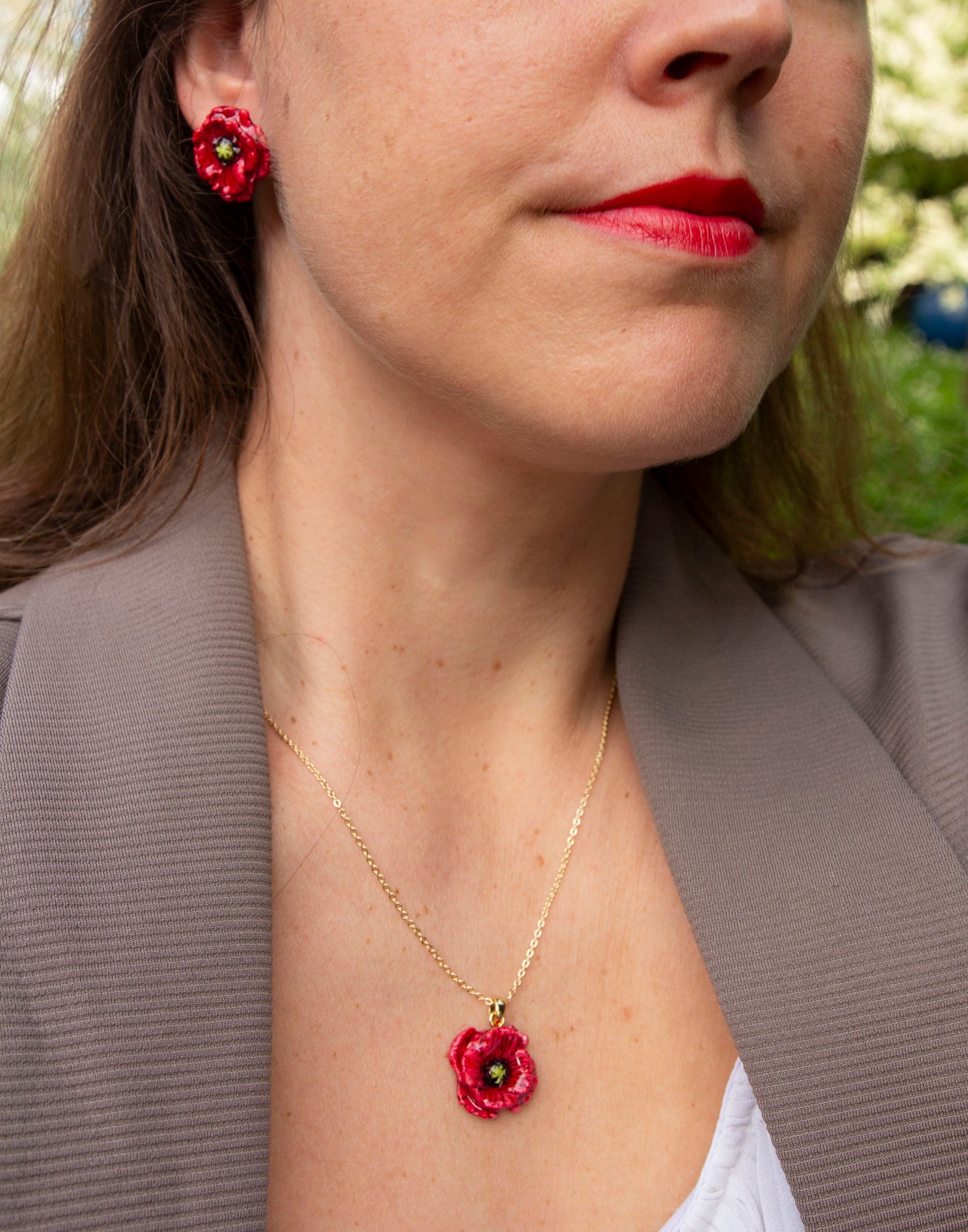 Earrings - RED PEONIES