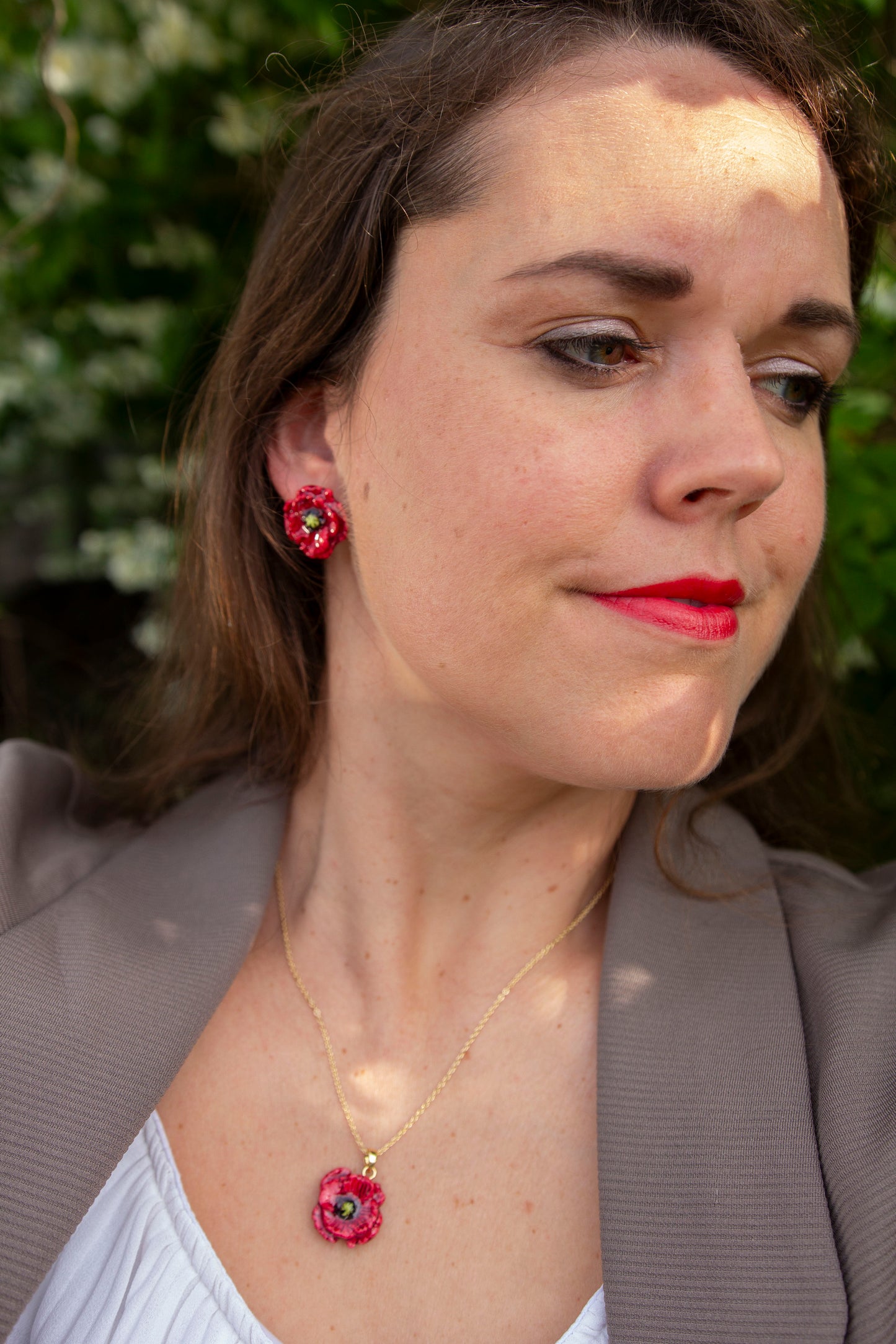 Earrings - RED PEONIES