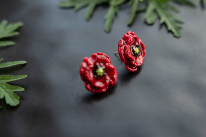 Earrings - RED PEONIES