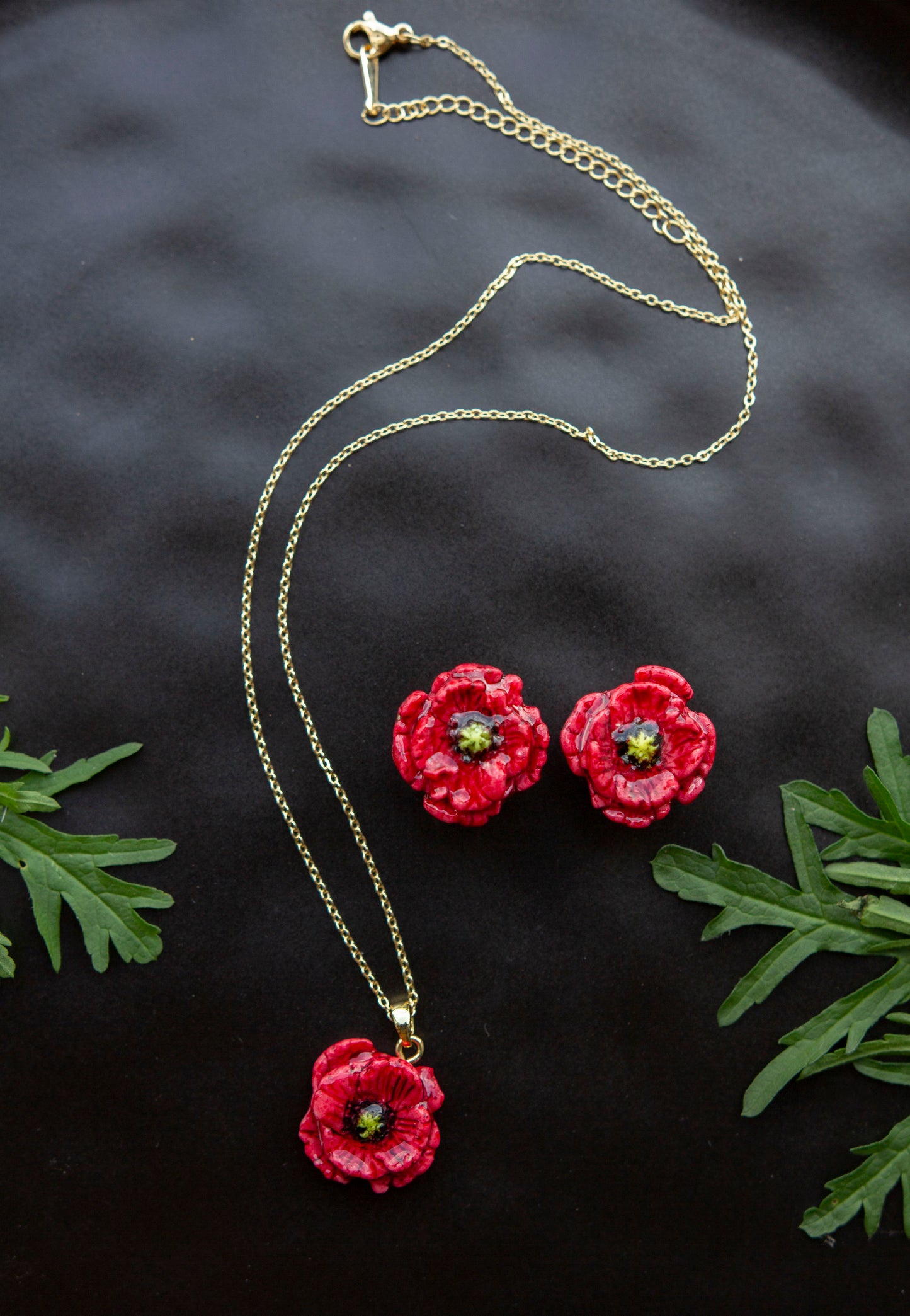 Earrings - RED PEONIES