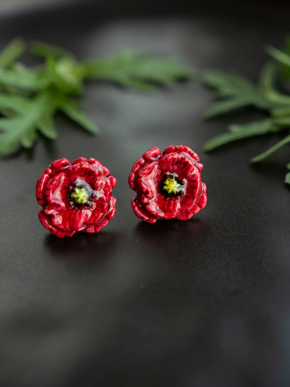 Earrings - RED PEONIES