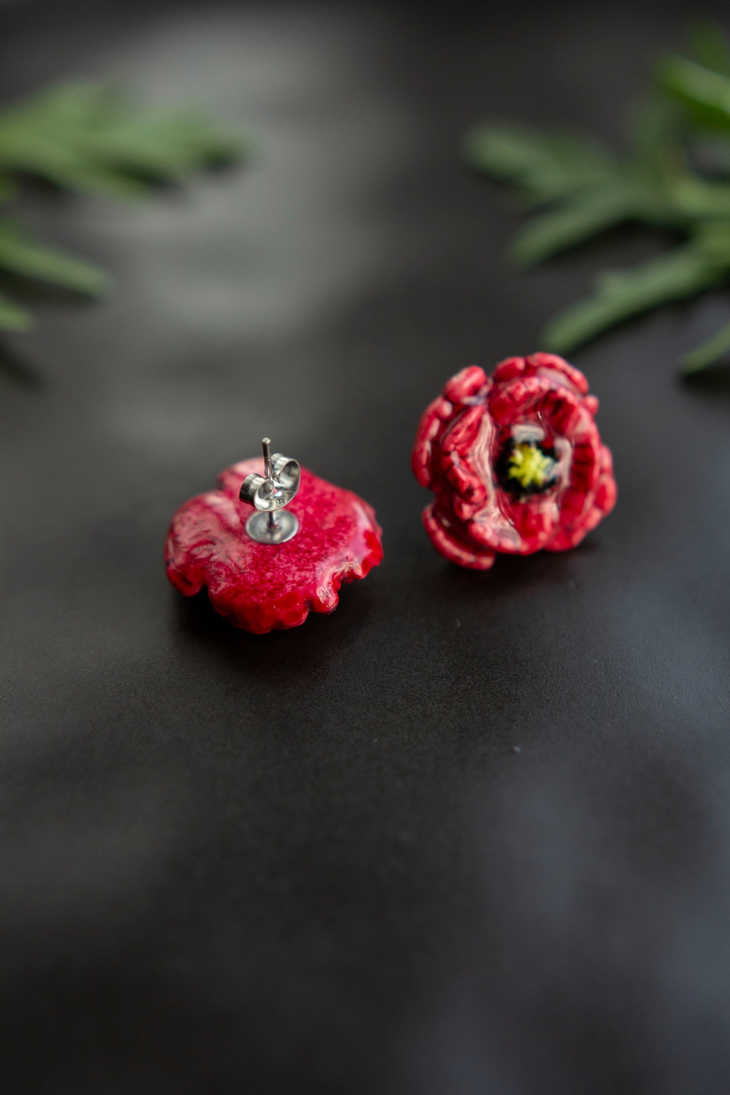 Earrings - RED PEONIES